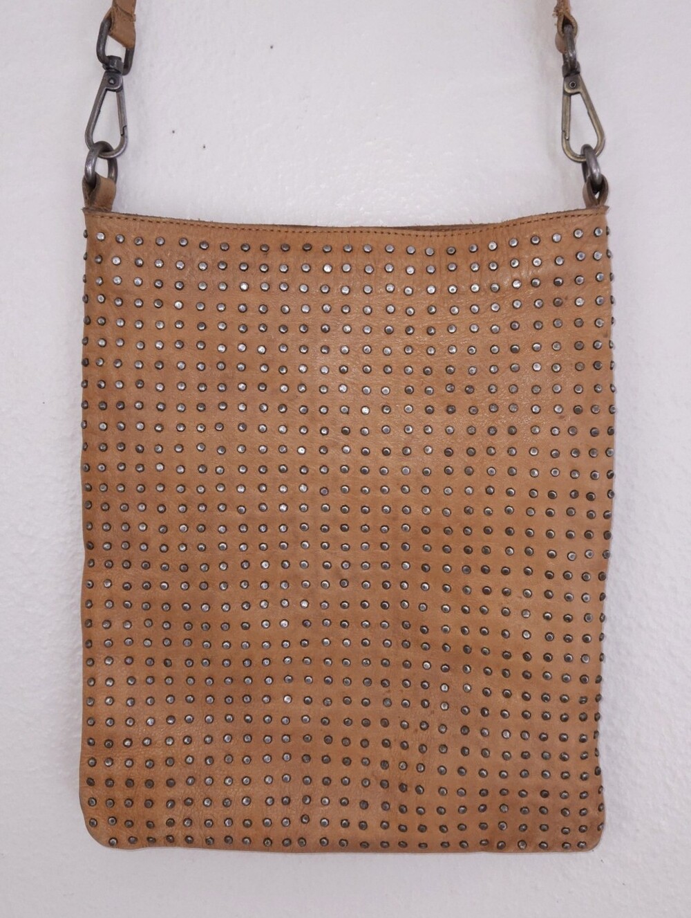 PLATANIA Italy Studded Brown Leather Crossbody Bag Purse